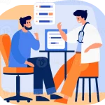 hand-drawn-doctor-talking-to-patient-at-hospital-in-flat-style-png